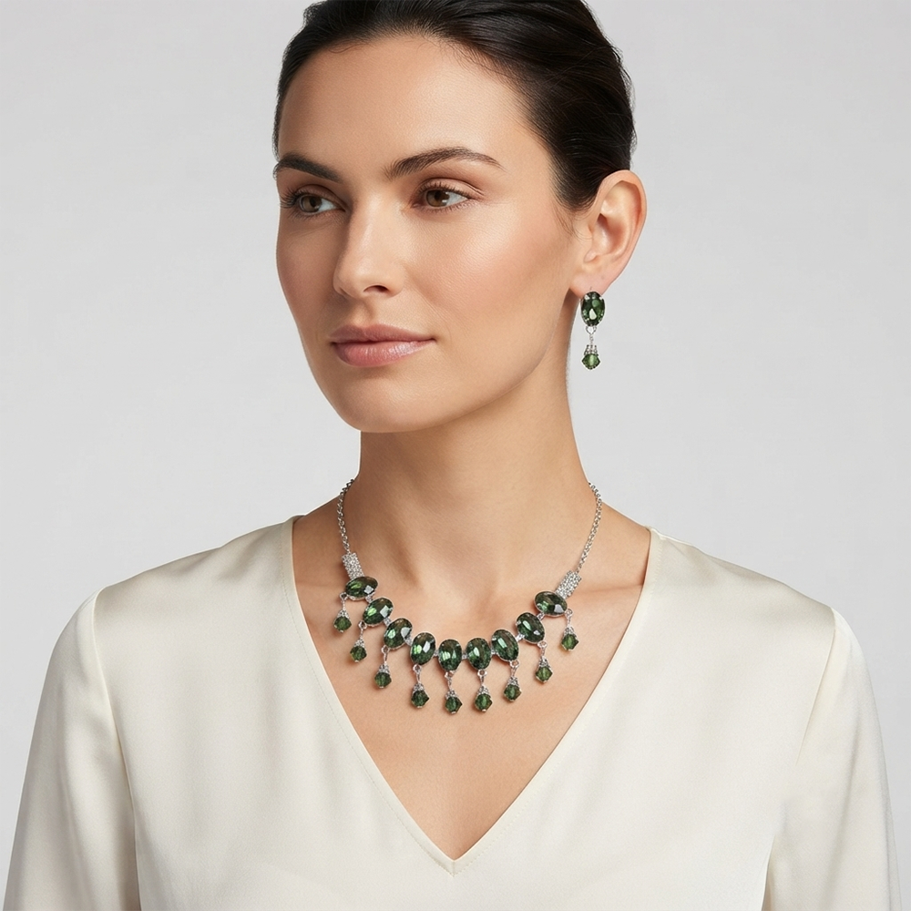 The99Jewel Elegant Silver Plated Crystal Stone Necklace Set for Women