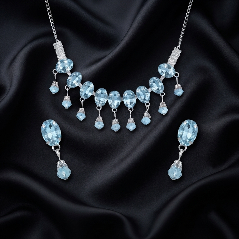 The99Jewel Elegant Silver Plated Crystal Stone Necklace Set for Women