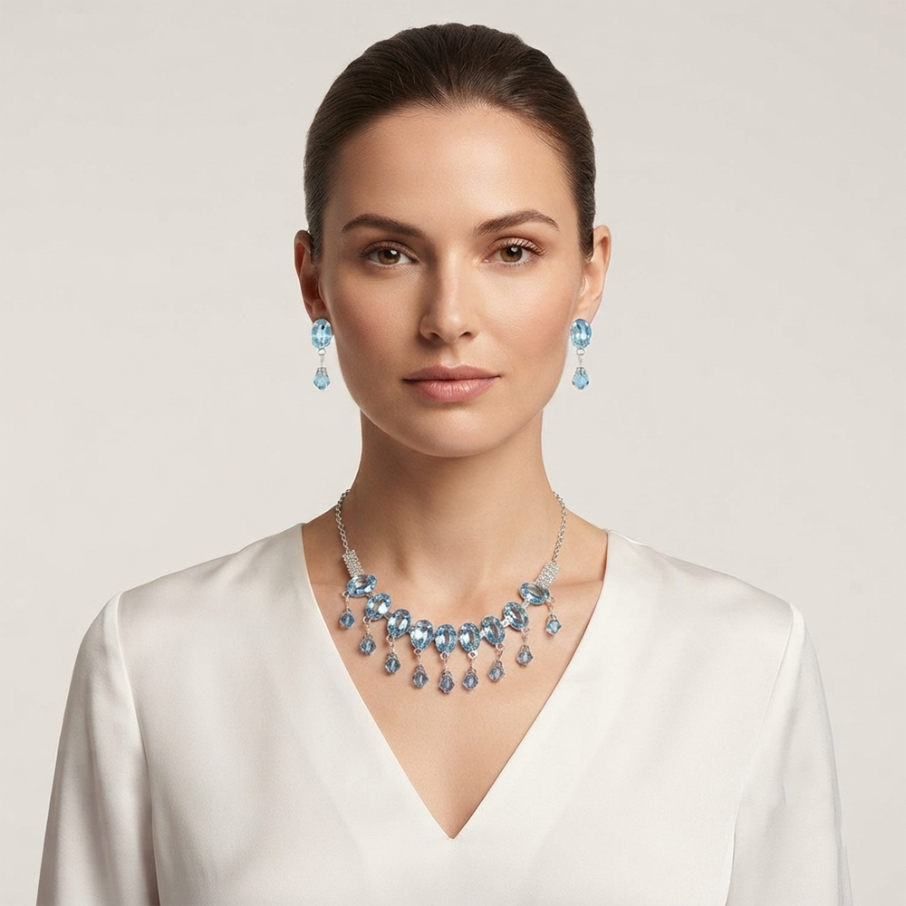 The99Jewel Elegant Silver Plated Crystal Stone Necklace Set for Women