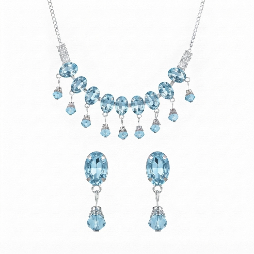The99Jewel Elegant Silver Plated Crystal Stone Necklace Set for Women
