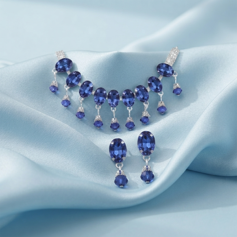 The99Jewel Elegant Silver Plated Crystal Stone Necklace Set for Women