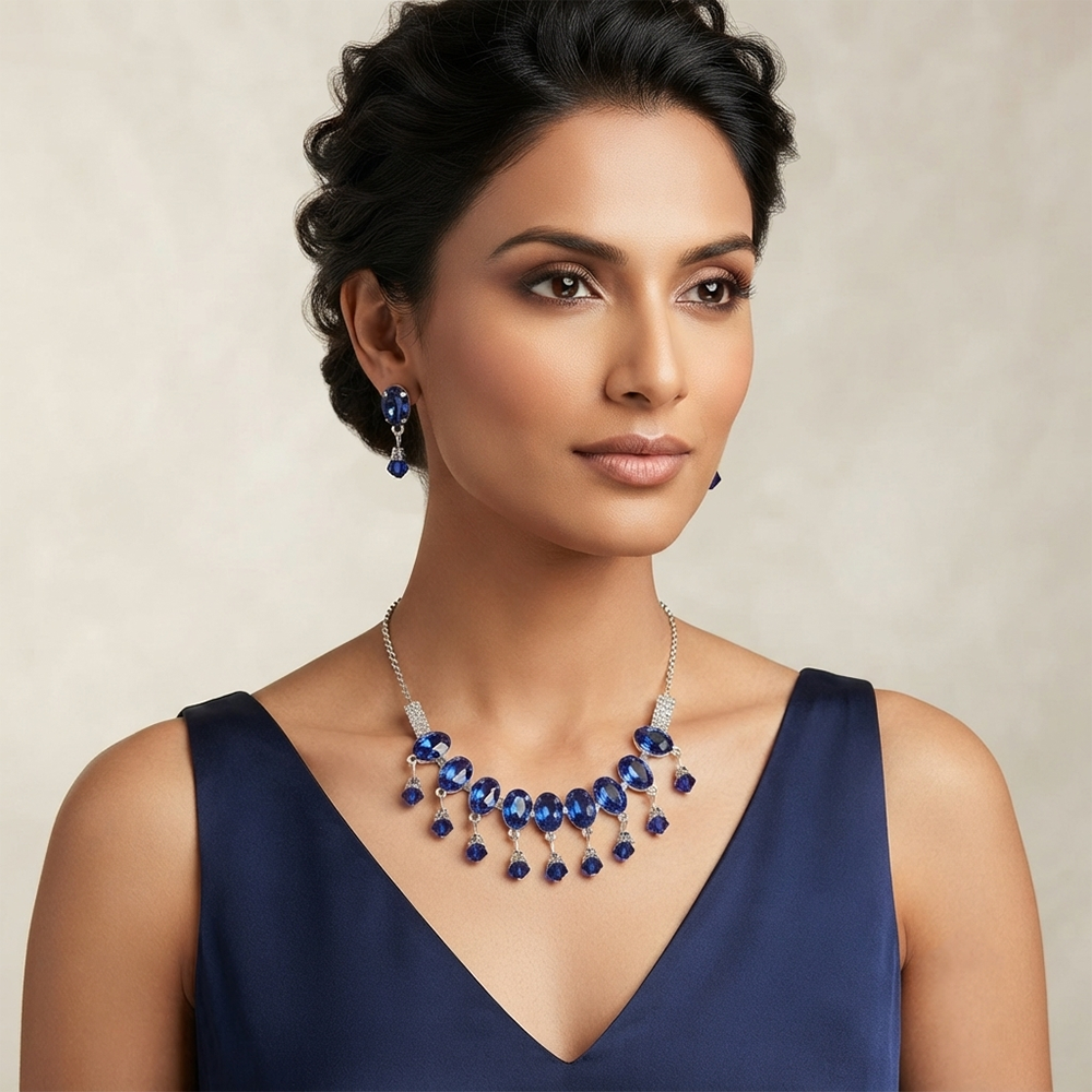 The99Jewel Elegant Silver Plated Crystal Stone Necklace Set for Women