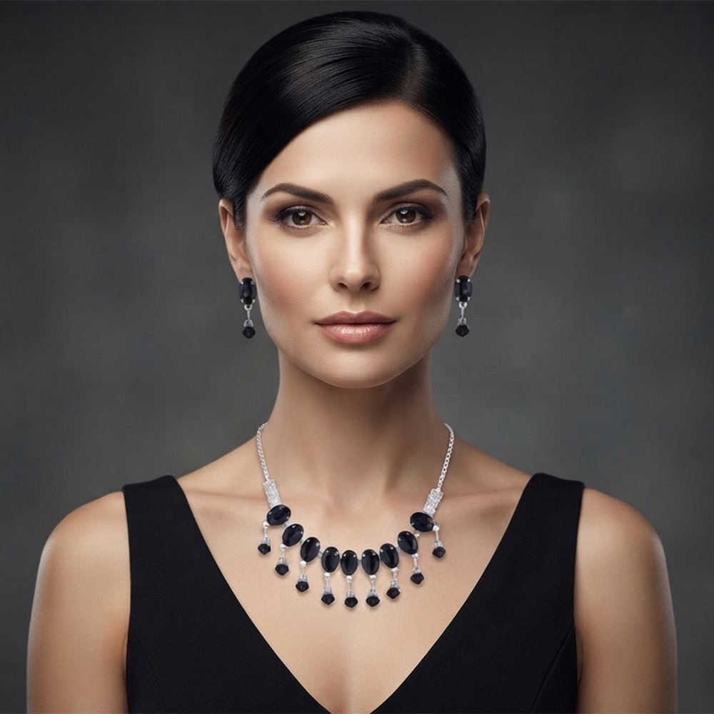 The99Jewel Elegant Silver Plated Crystal Stone Necklace Set for Women