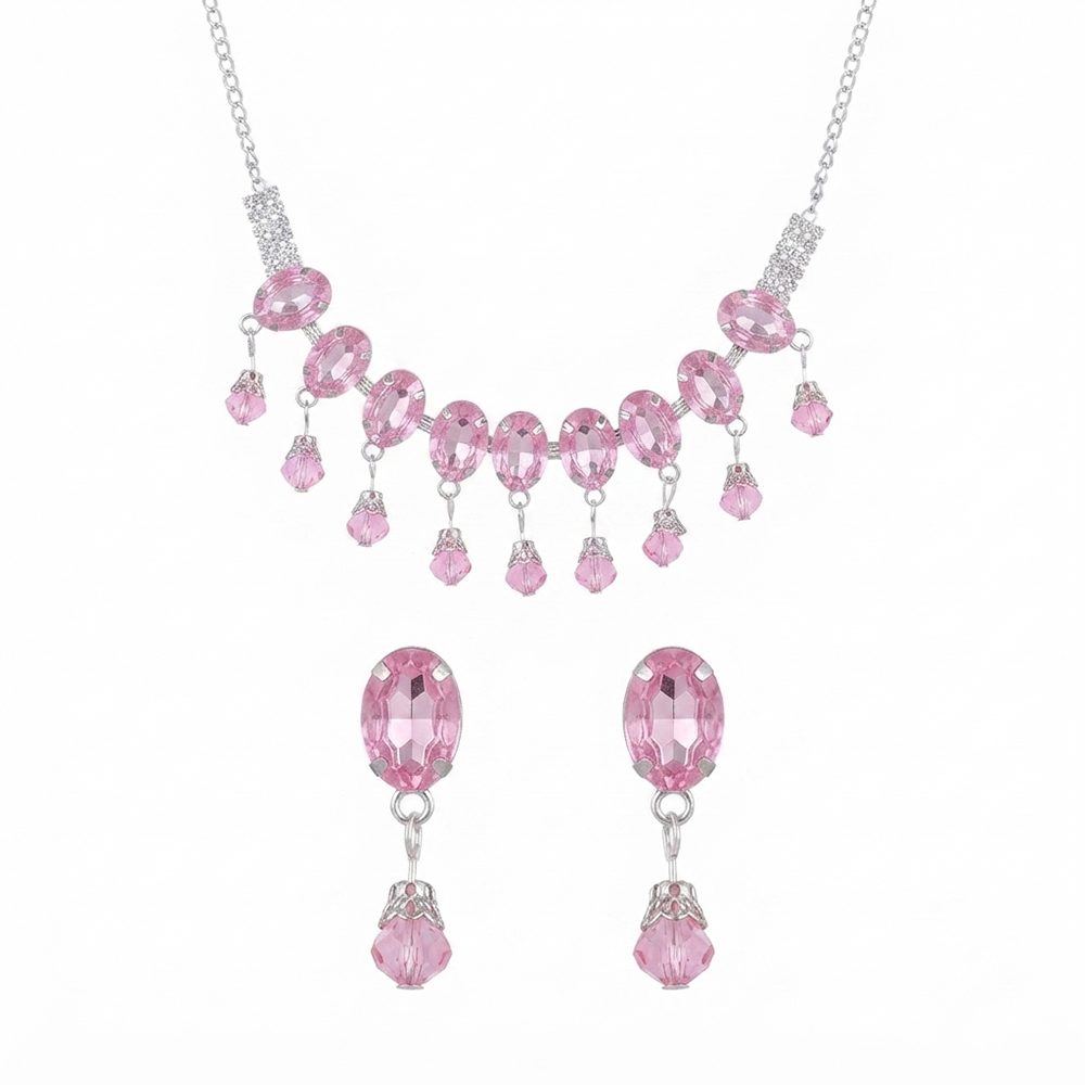 The99Jewel Elegant Silver Plated Crystal Stone Necklace Set for Women