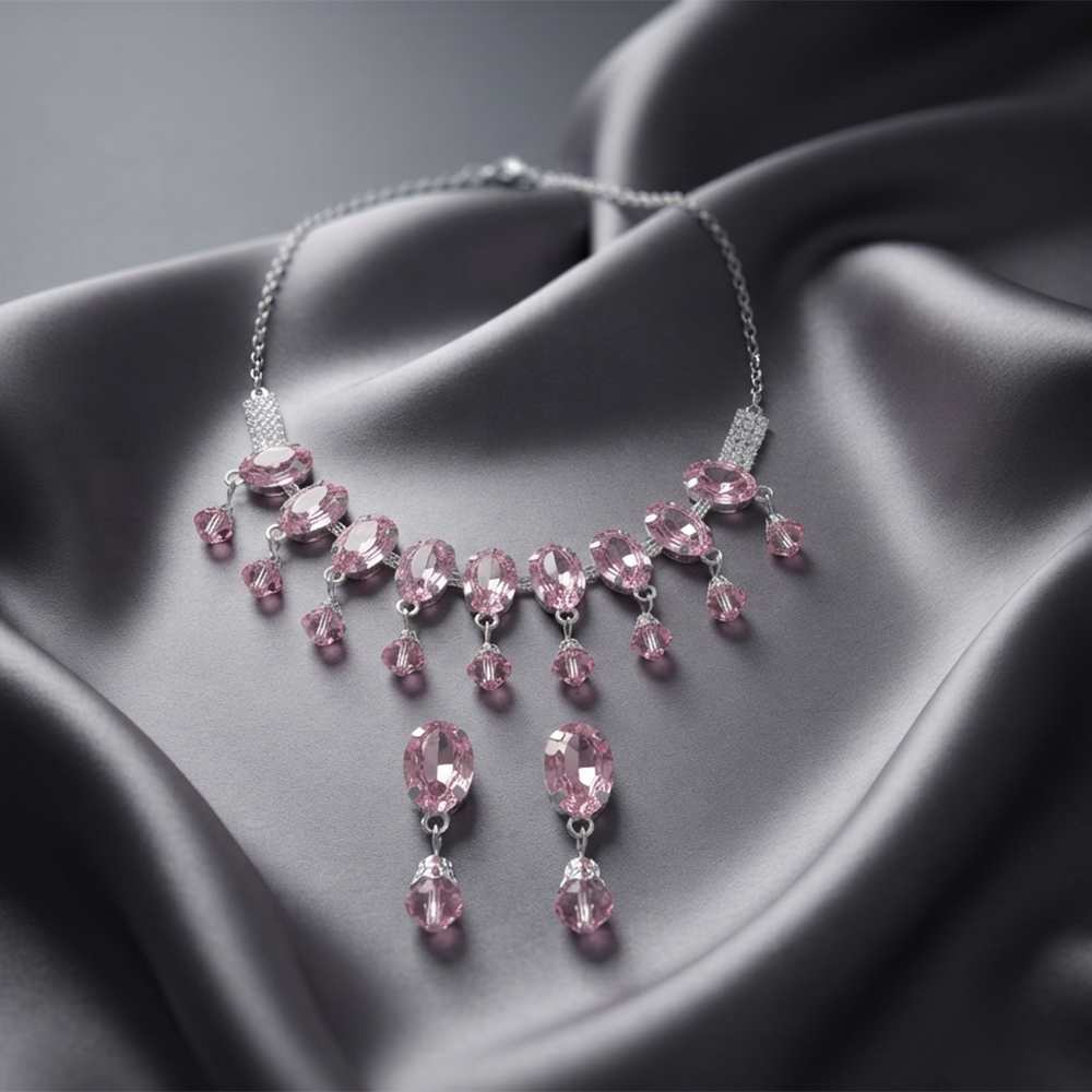 The99Jewel Elegant Silver Plated Crystal Stone Necklace Set for Women