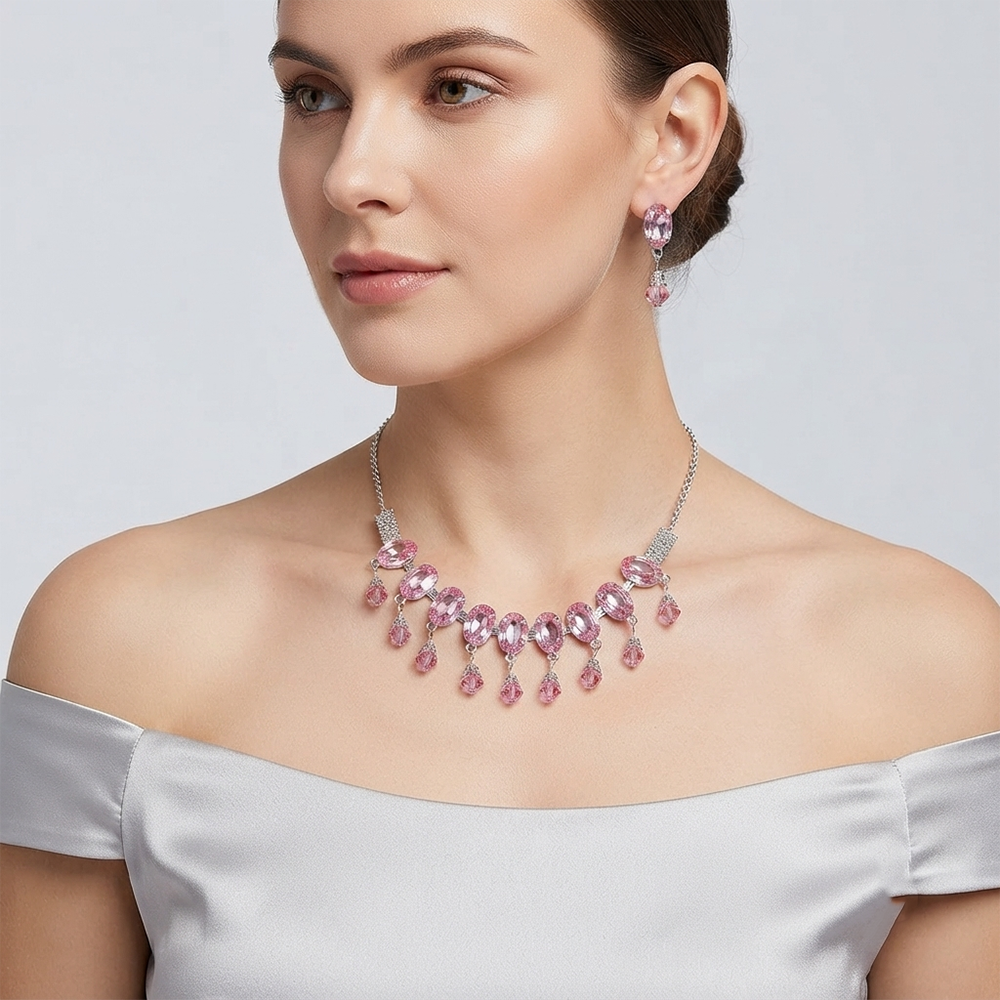 The99Jewel Elegant Silver Plated Crystal Stone Necklace Set for Women