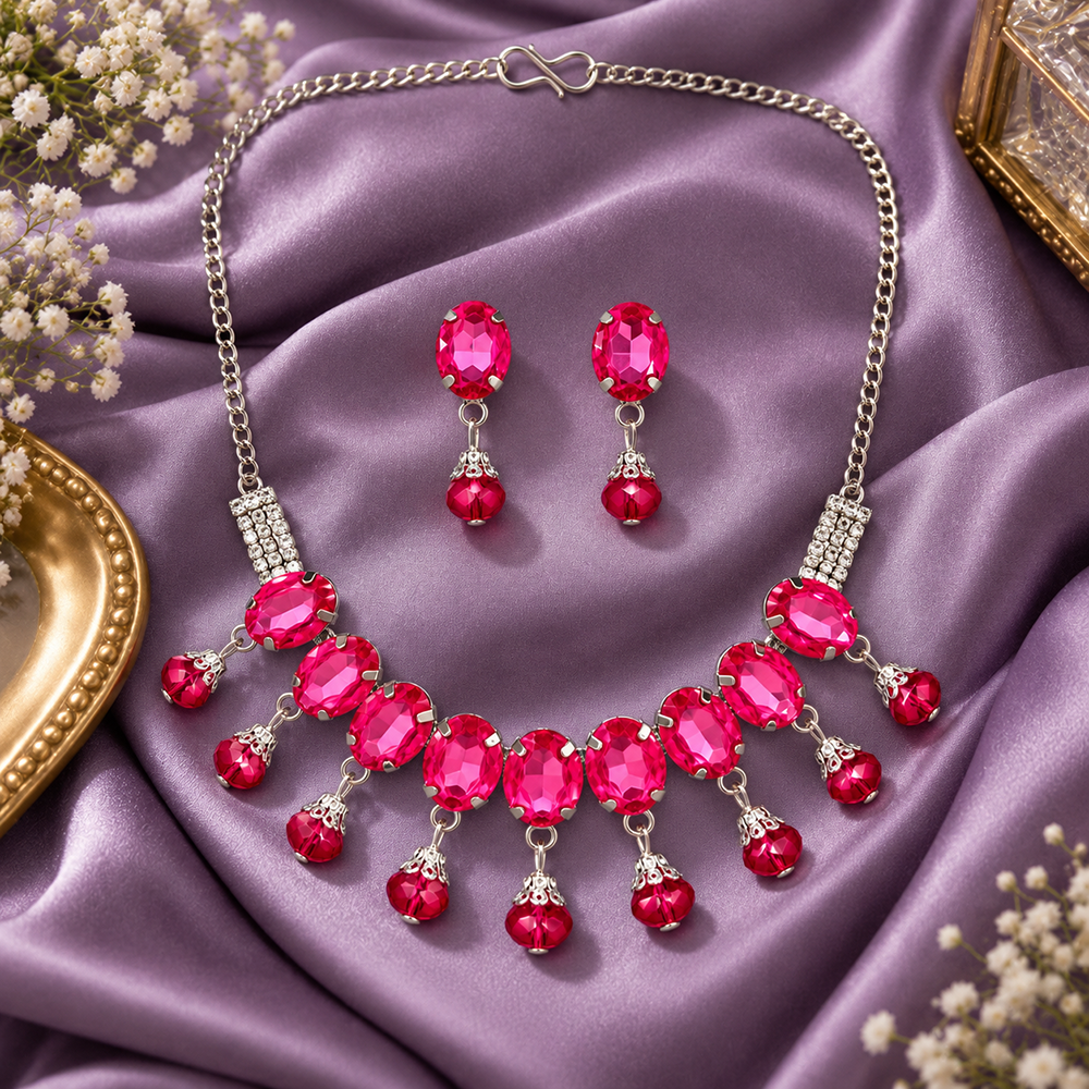 The99Jewel Silver Plated Crystal Stone Necklace Set for Women Elegant Fashion Jewellery