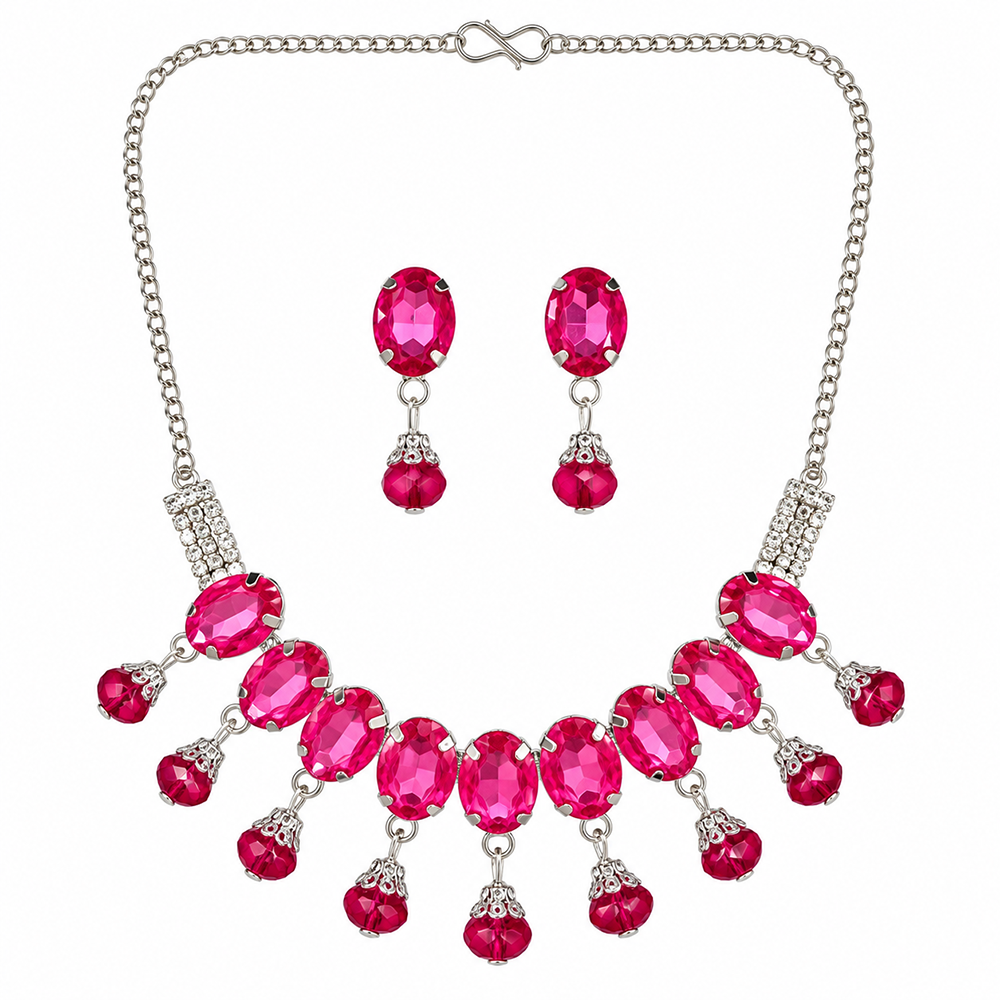 The99Jewel Silver Plated Crystal Stone Necklace Set for Women Elegant Fashion Jewellery