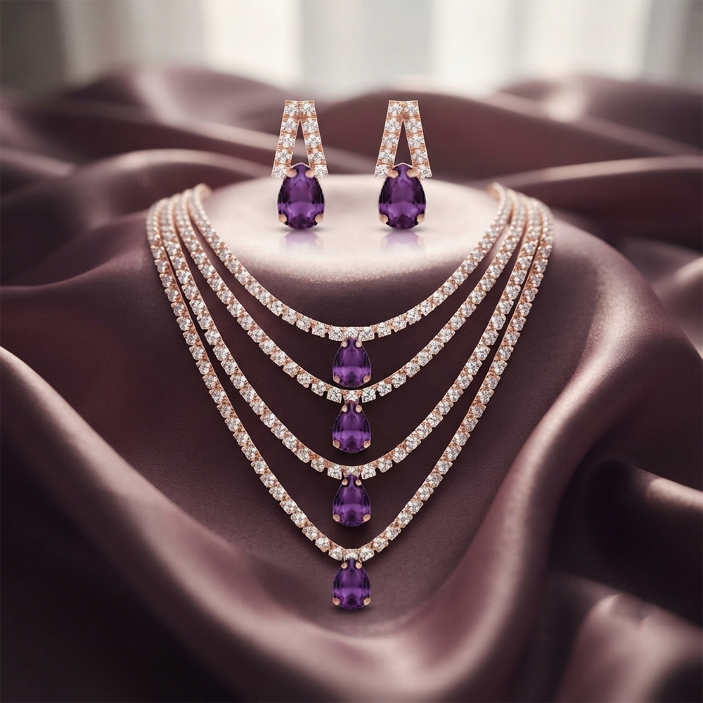 The99Jewel Elegant Crystal Stone 4 Layer Necklace Set for Women