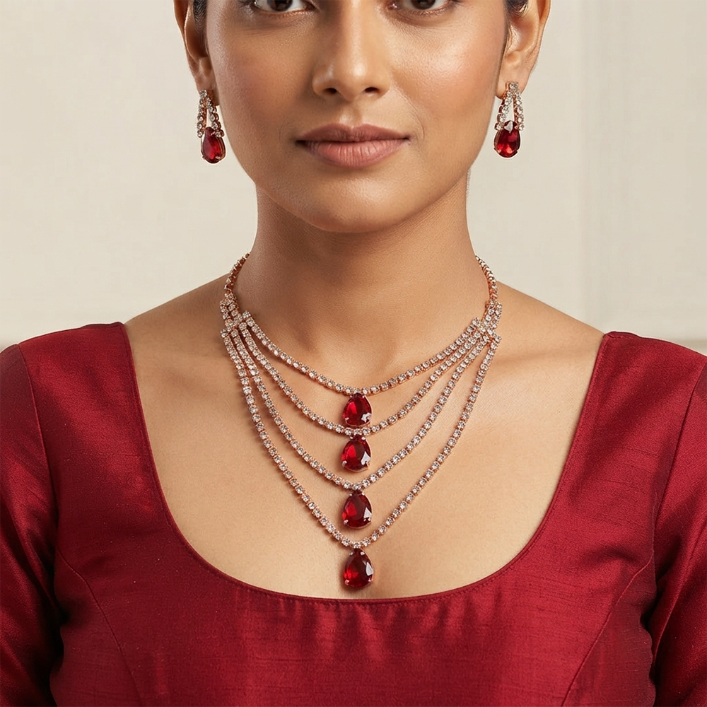 The99Jewel Elegant Crystal Stone 4 Layer Necklace Set for Women