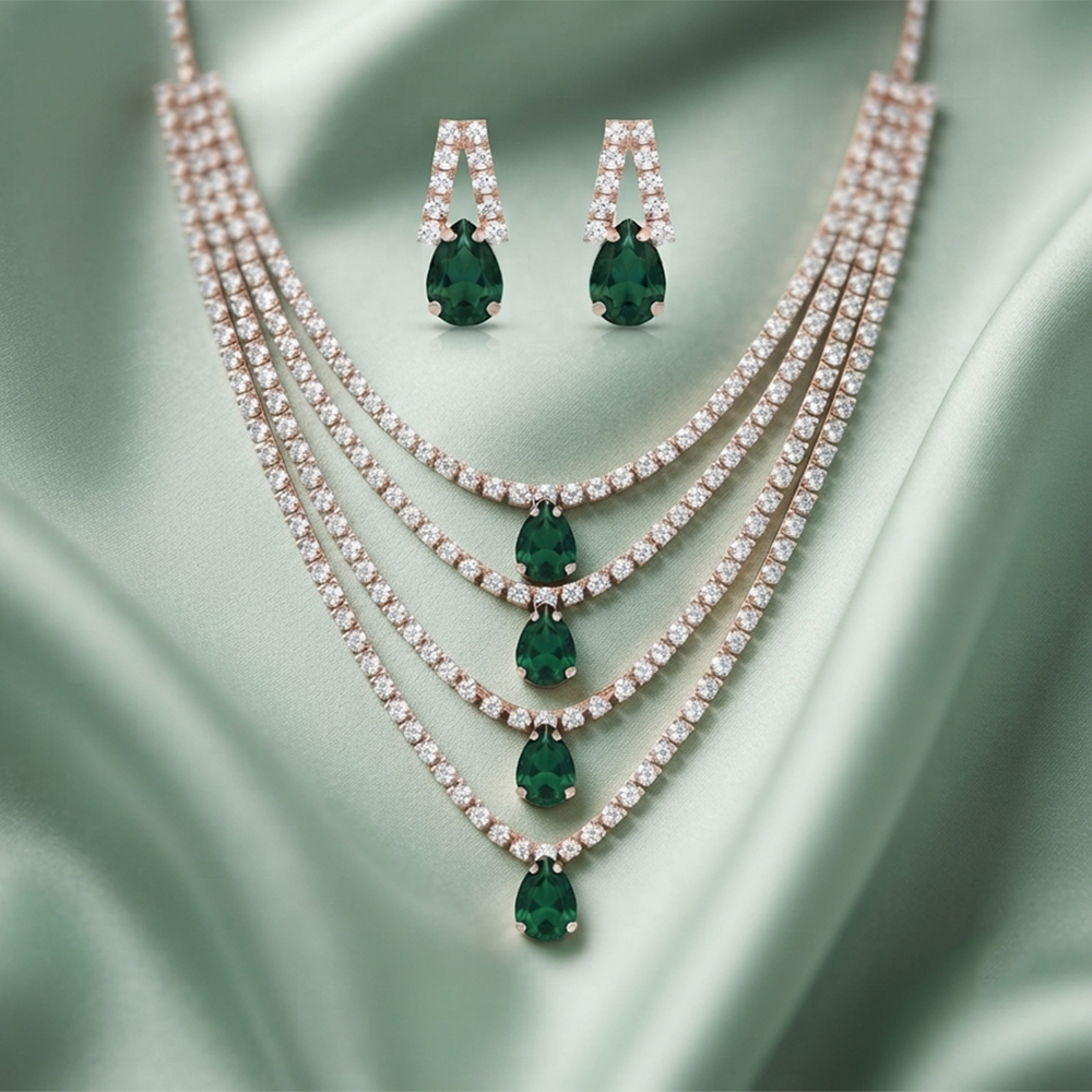 The99Jewel Elegant Crystal Stone 4 Layer Necklace Set for Women