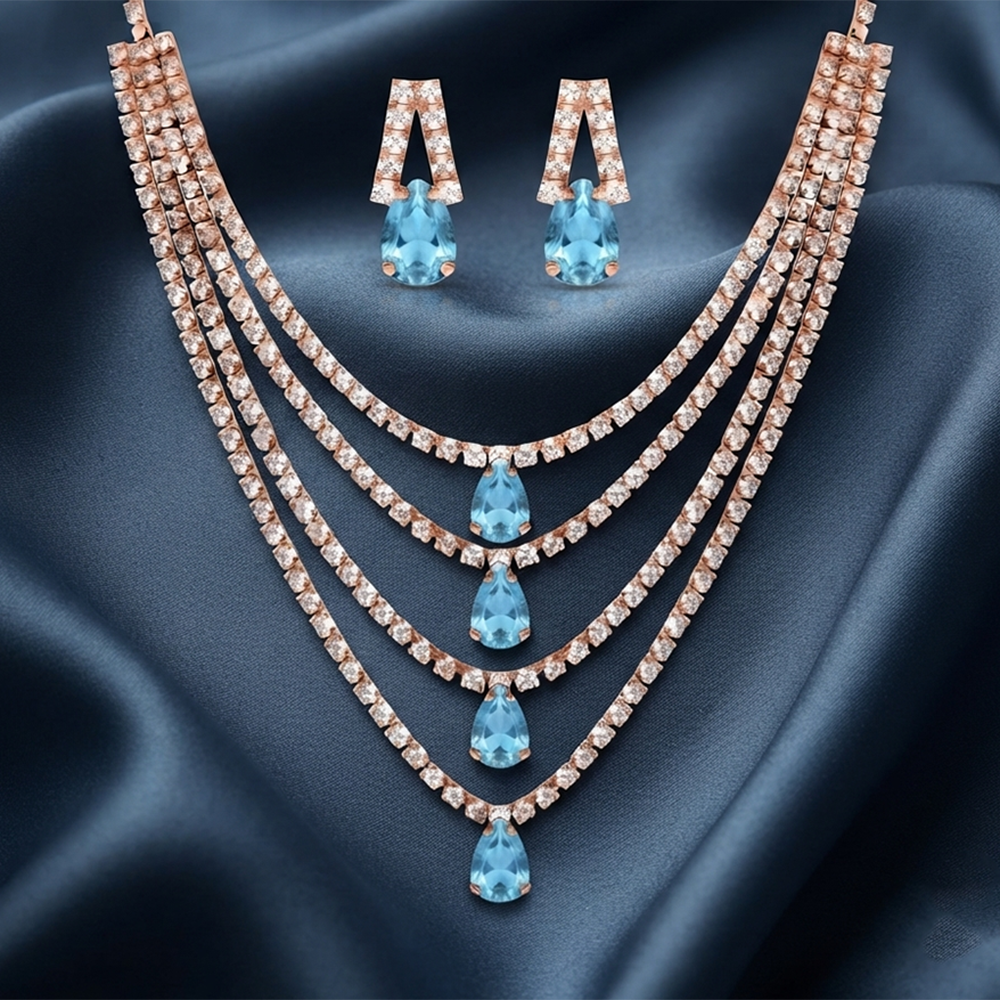 The99Jewel Elegant Crystal Stone 4 Layer Necklace Set for Women