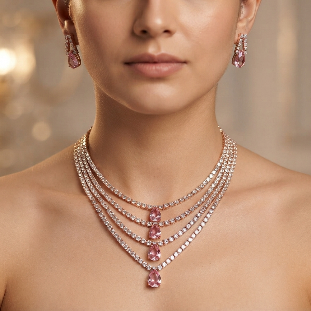The99Jewel Elegant Crystal Stone 4 Layer Necklace Set for Women