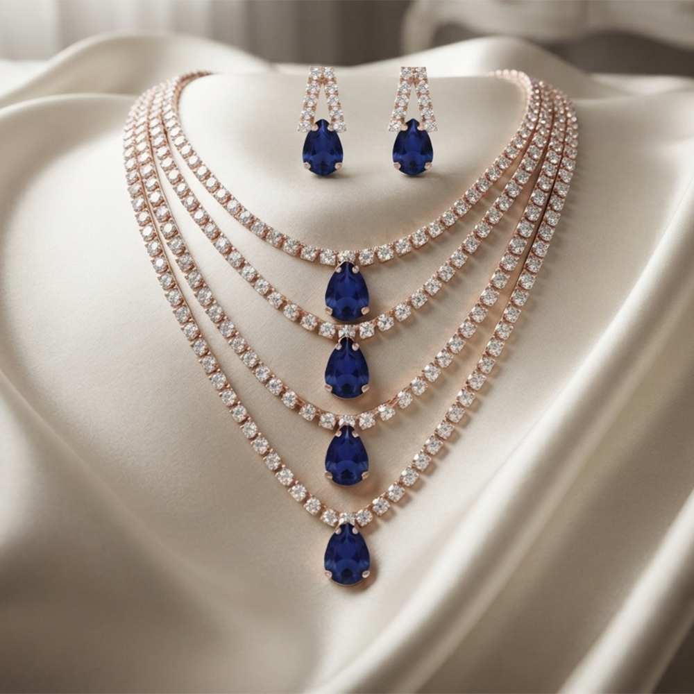 The99Jewel Elegant Crystal Stone 4 Layer Necklace Set for Women