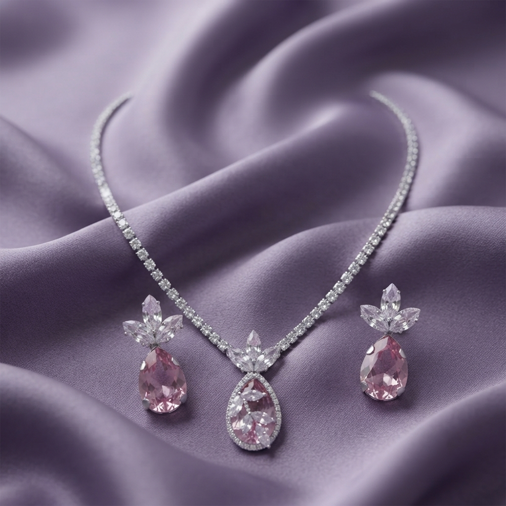 The99Jewel Elegant Silver Plated Crystal Stone Necklace Set for Women
