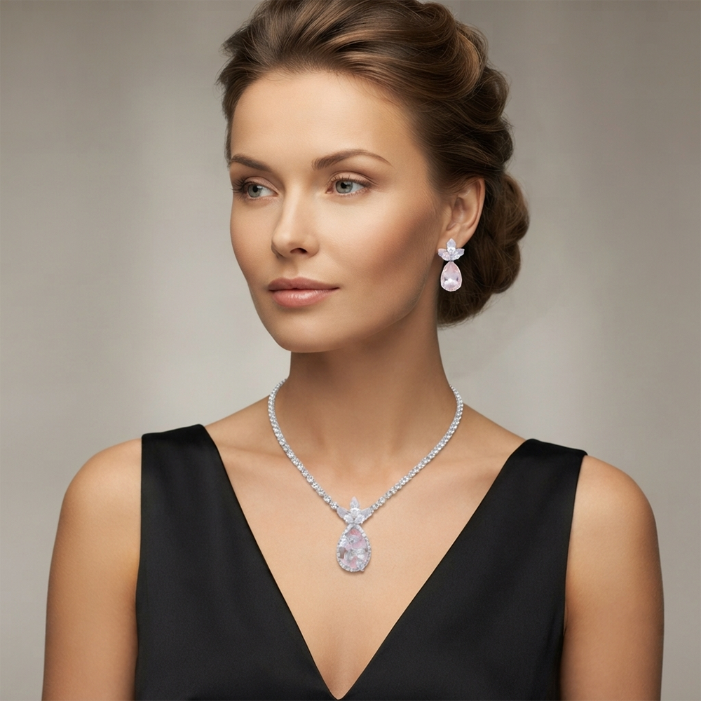 The99Jewel Elegant Silver Plated Crystal Stone Necklace Set for Women