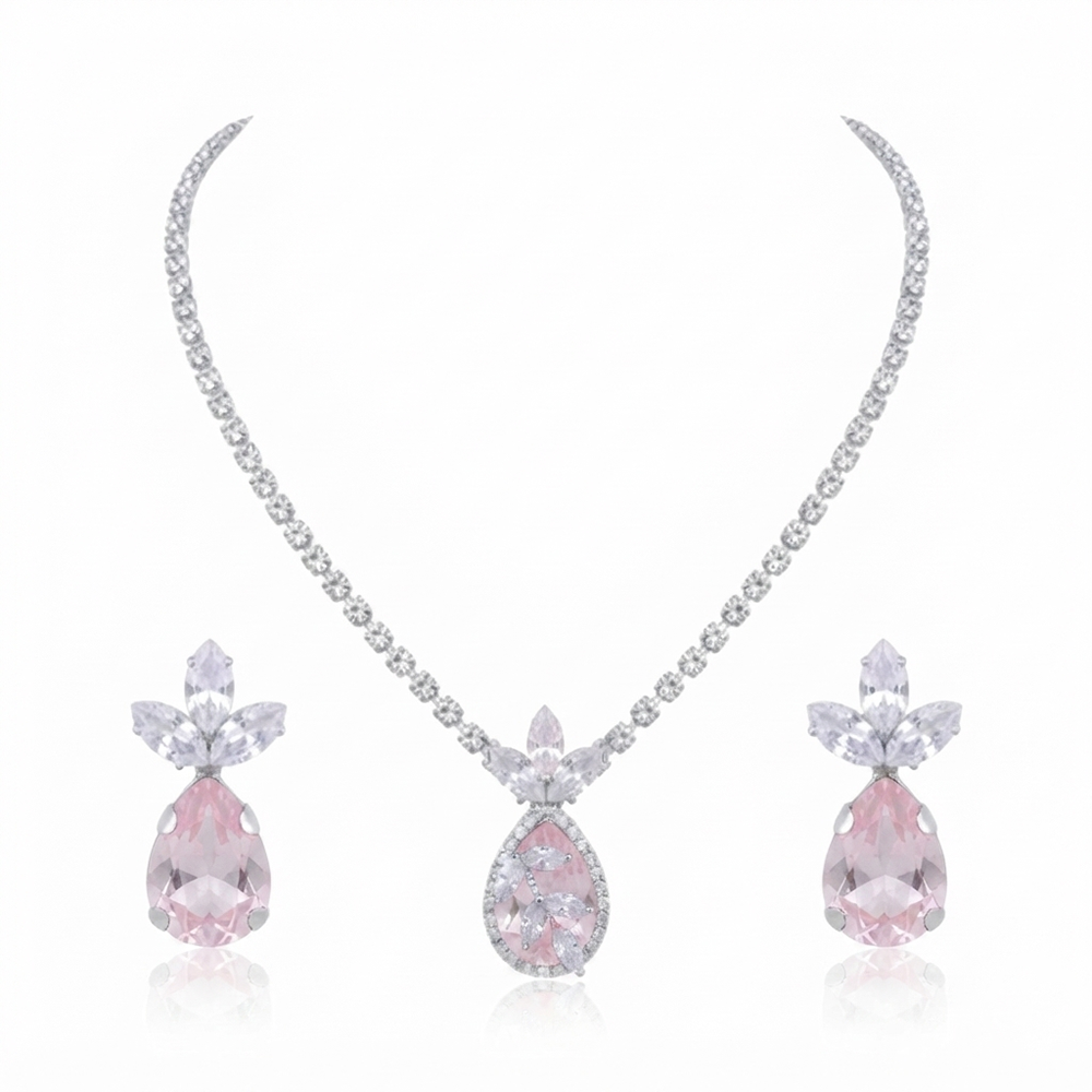 The99Jewel Elegant Silver Plated Crystal Stone Necklace Set for Women