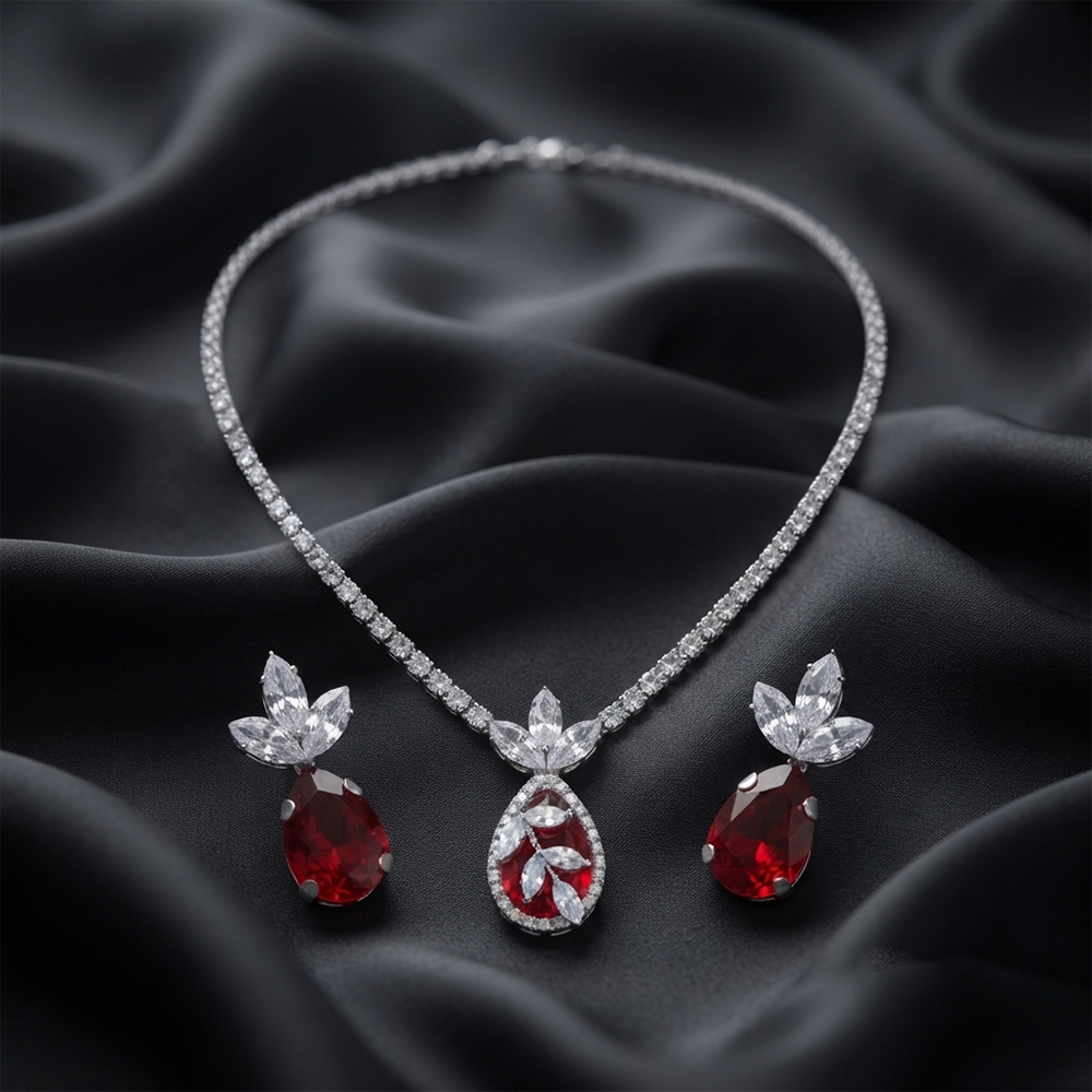 The99Jewel Elegant Silver Plated Crystal Stone Necklace Set for Women