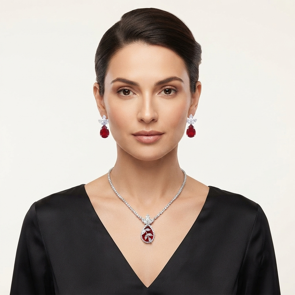 The99Jewel Elegant Silver Plated Crystal Stone Necklace Set for Women