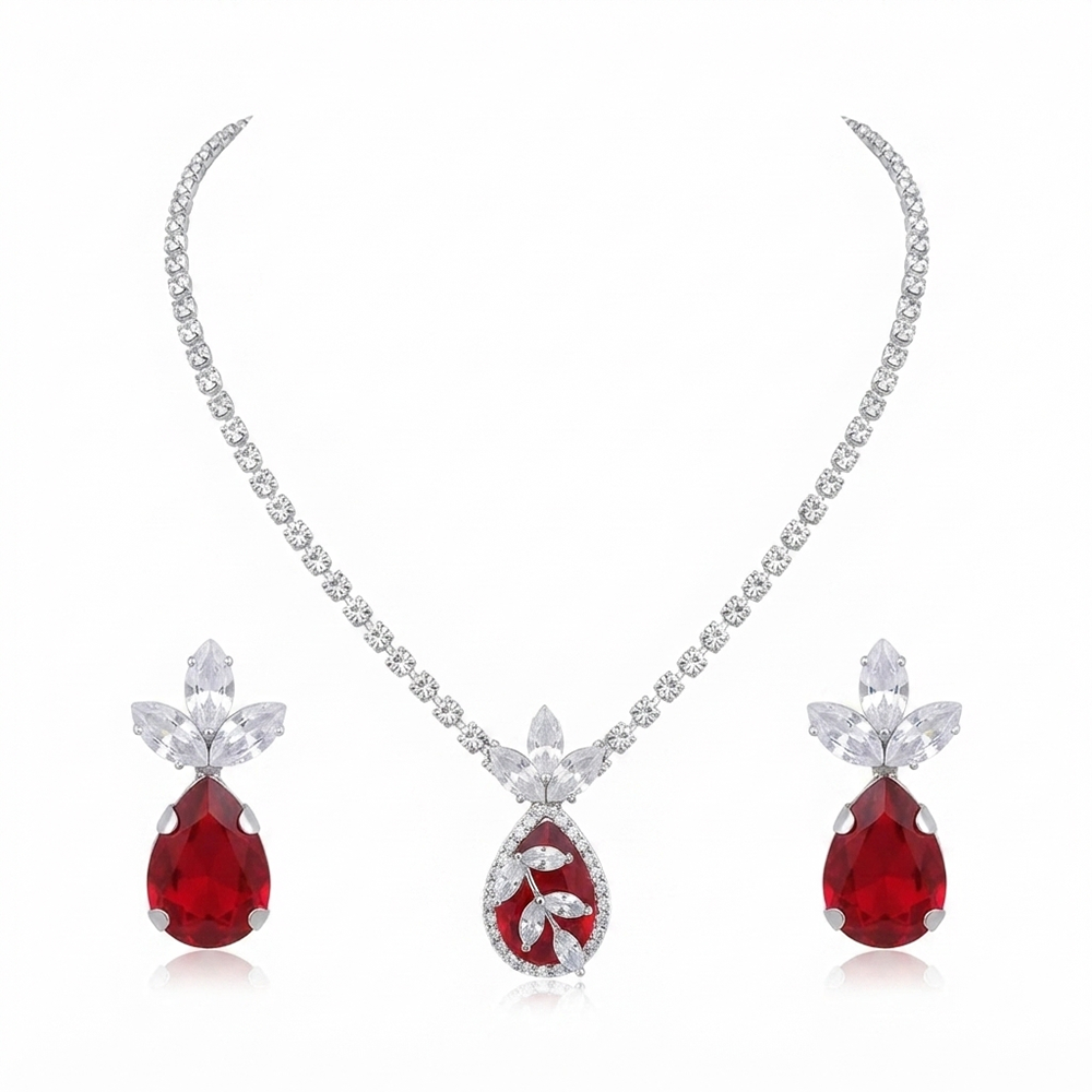 The99Jewel Elegant Silver Plated Crystal Stone Necklace Set for Women