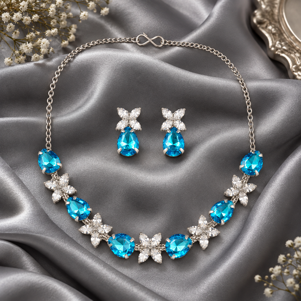 The99Jewel Silver Plated Crystal Stone Necklace Set for Women Elegant Fashion Jewellery
