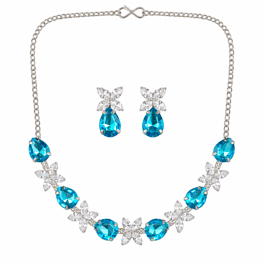 The99Jewel Silver Plated Crystal Stone Necklace Set for Women Elegant Fashion Jewellery