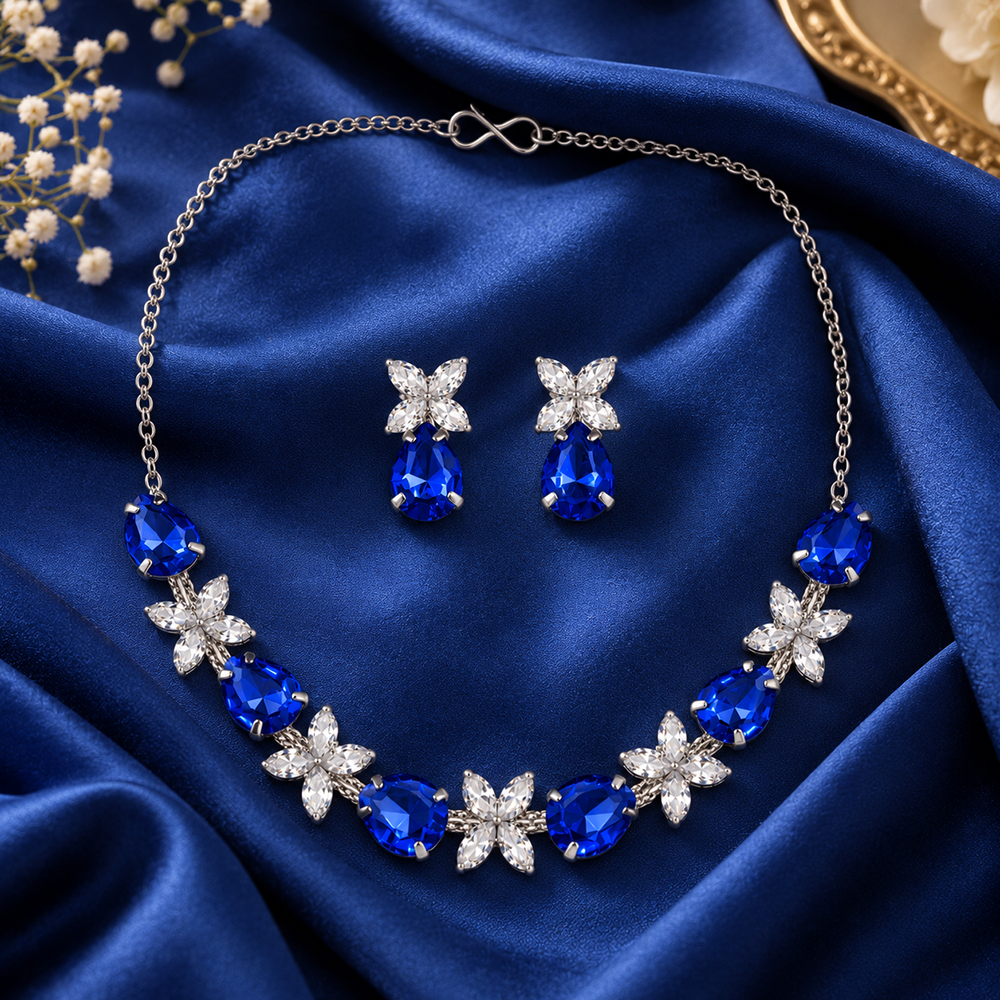 The99Jewel Silver Plated Crystal Stone Necklace Set for Women Elegant Fashion Jewellery