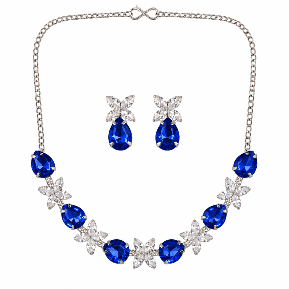 The99Jewel Silver Plated Crystal Stone Necklace Set for Women Elegant Fashion Jewellery