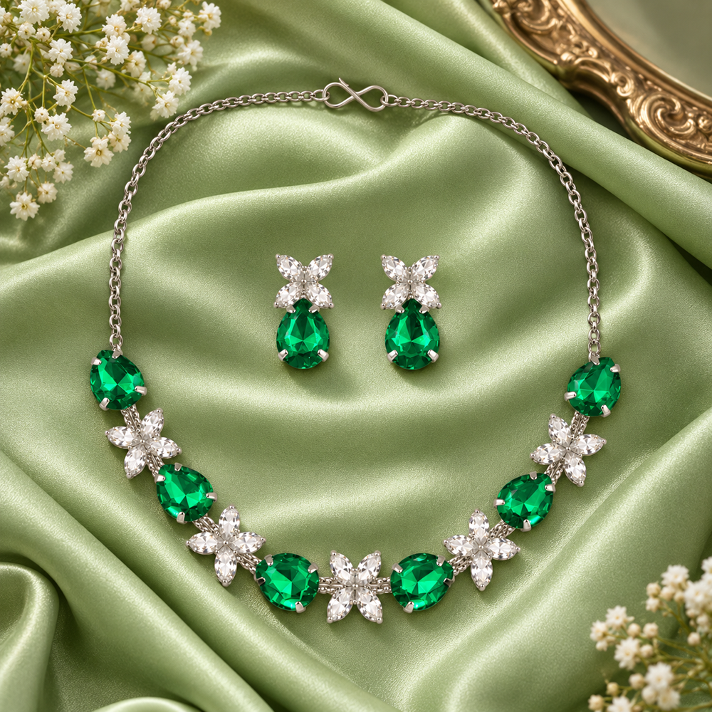 The99Jewel Silver Plated Crystal Stone Necklace Set for Women Elegant Fashion Jewellery