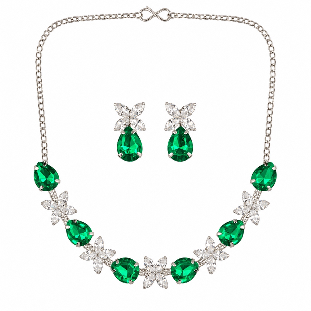 The99Jewel Silver Plated Crystal Stone Necklace Set for Women Elegant Fashion Jewellery