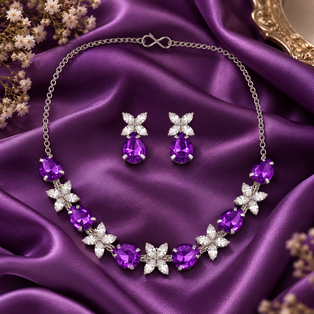 The99Jewel Silver Plated Crystal Stone Necklace Set for Women Elegant Fashion Jewellery