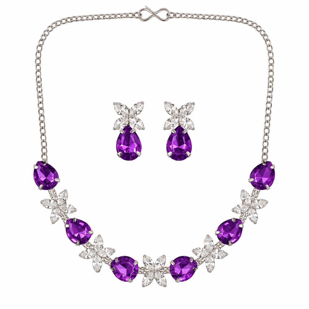 The99Jewel Silver Plated Crystal Stone Necklace Set for Women Elegant Fashion Jewellery