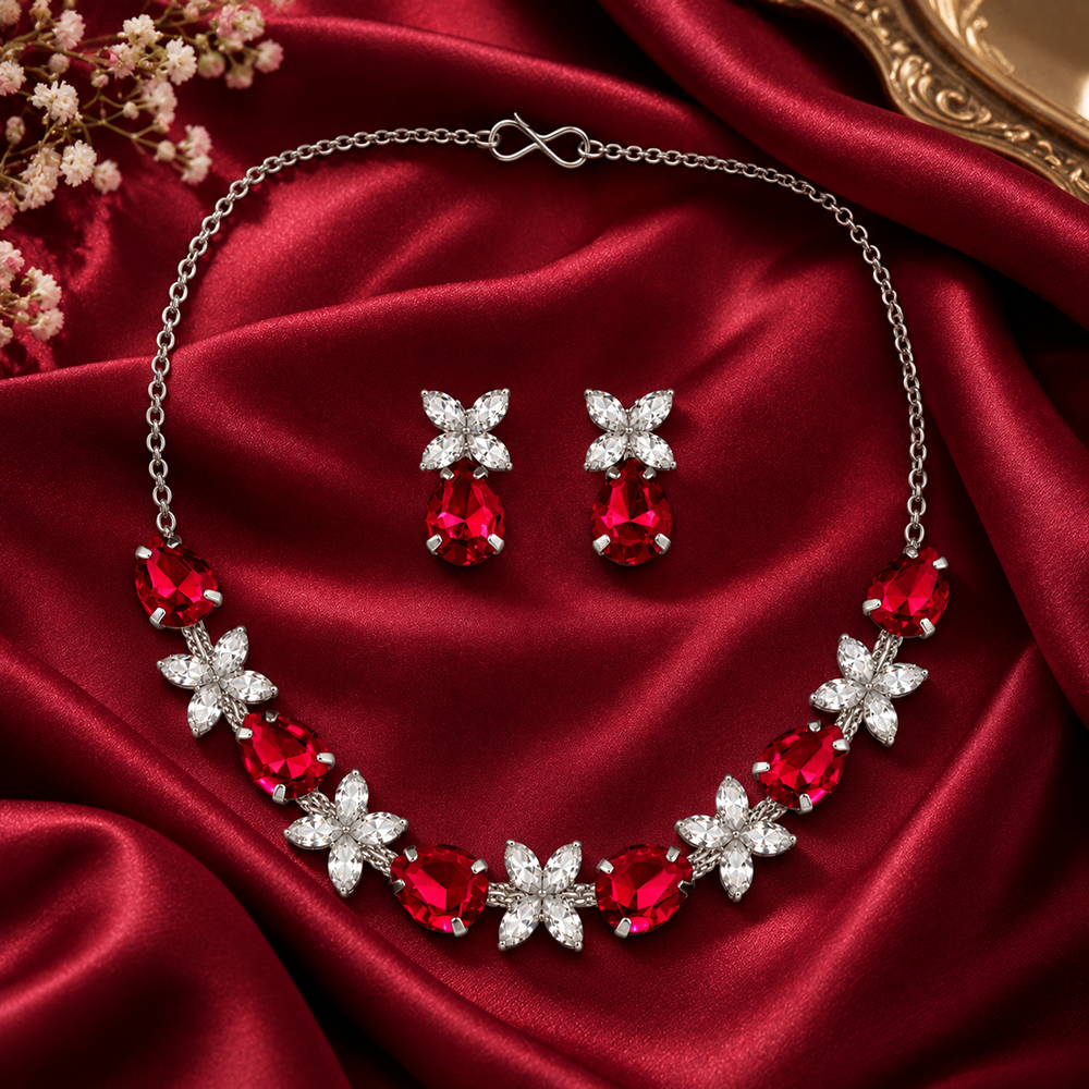 The99Jewel Silver Plated Crystal Stone Necklace Set for Women Elegant Fashion Jewellery