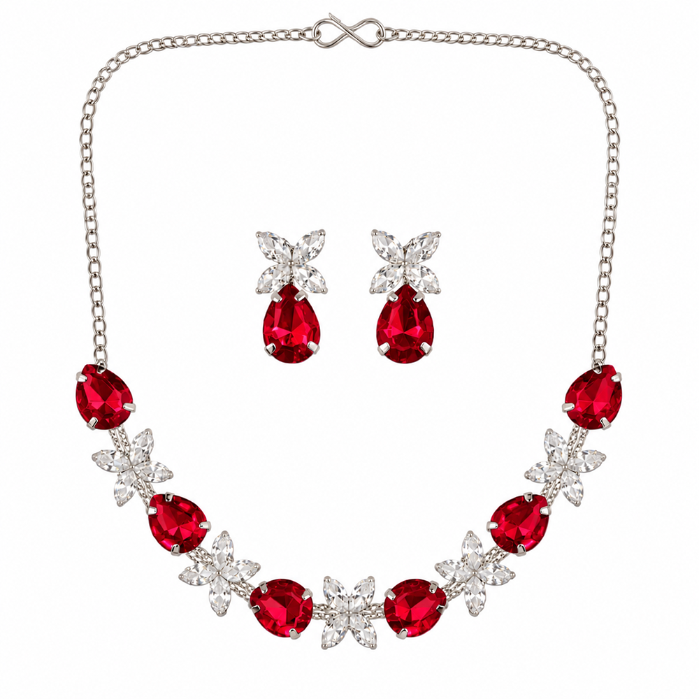 The99Jewel Silver Plated Crystal Stone Necklace Set for Women Elegant Fashion Jewellery