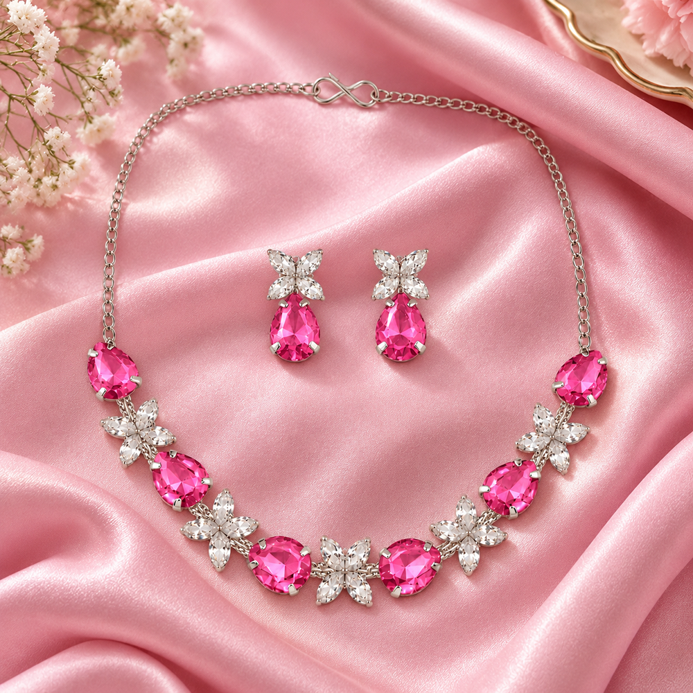 The99Jewel Silver Plated Crystal Stone Necklace Set for Women Elegant Fashion Jewellery
