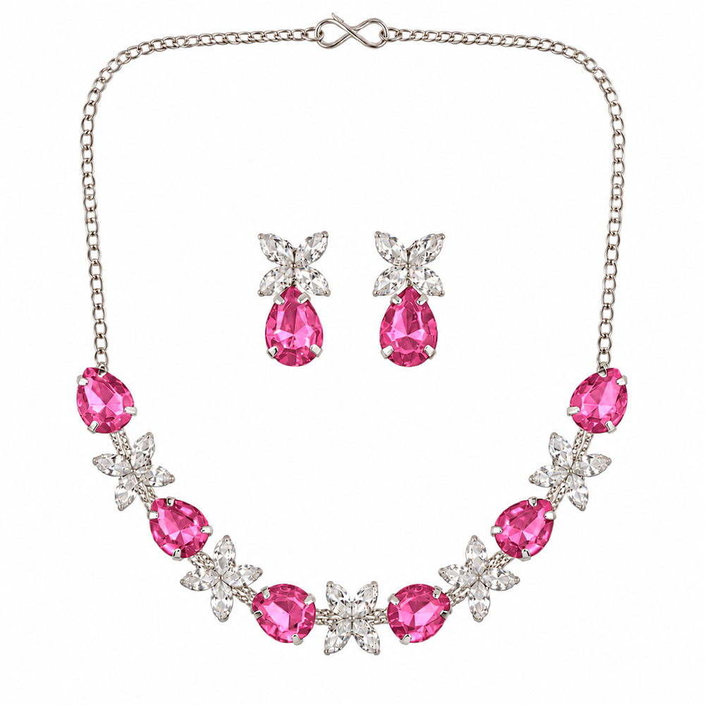 The99Jewel Silver Plated Crystal Stone Necklace Set for Women Elegant Fashion Jewellery