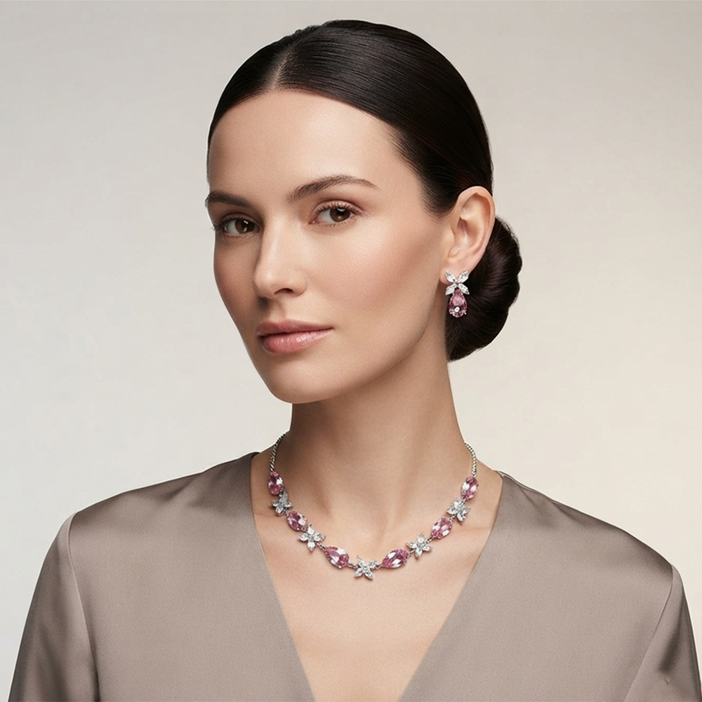 The99Jewel Elegant Silver Plated Crystal Stone Necklace Set for Women