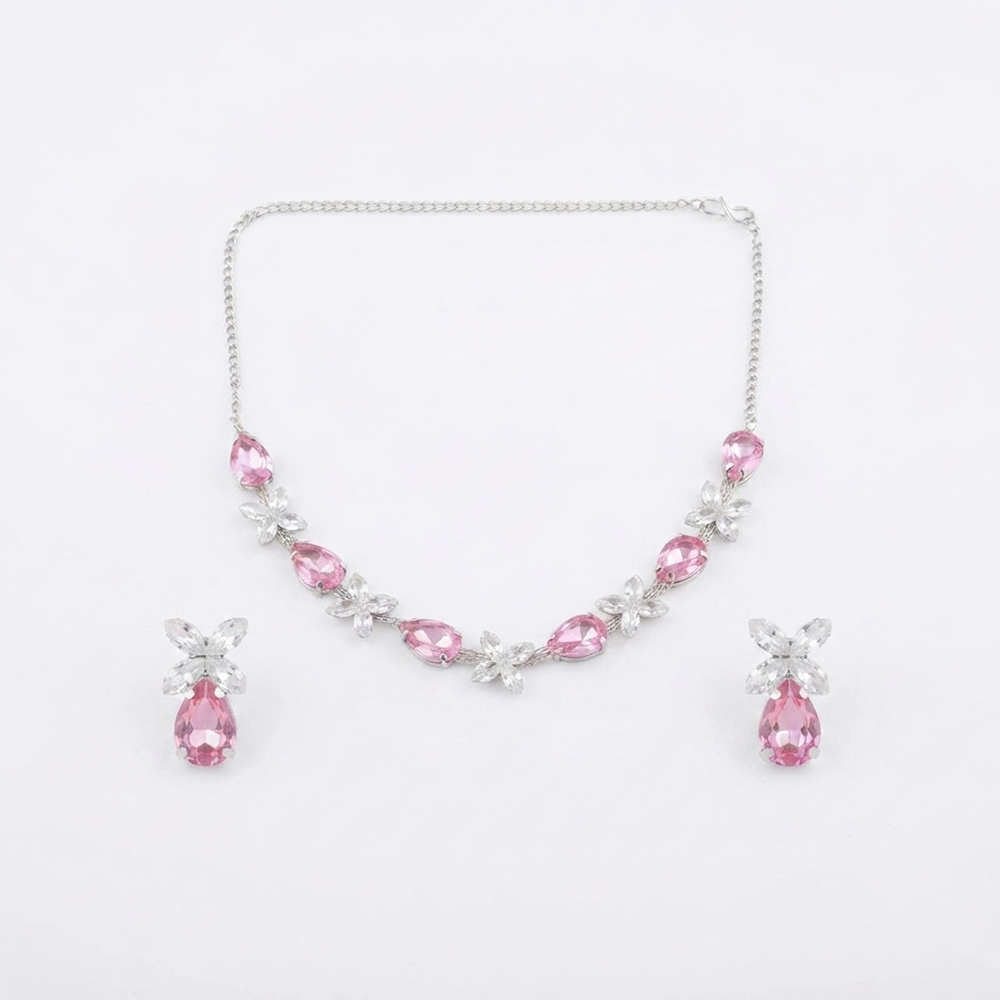 The99Jewel Elegant Silver Plated Crystal Stone Necklace Set for Women