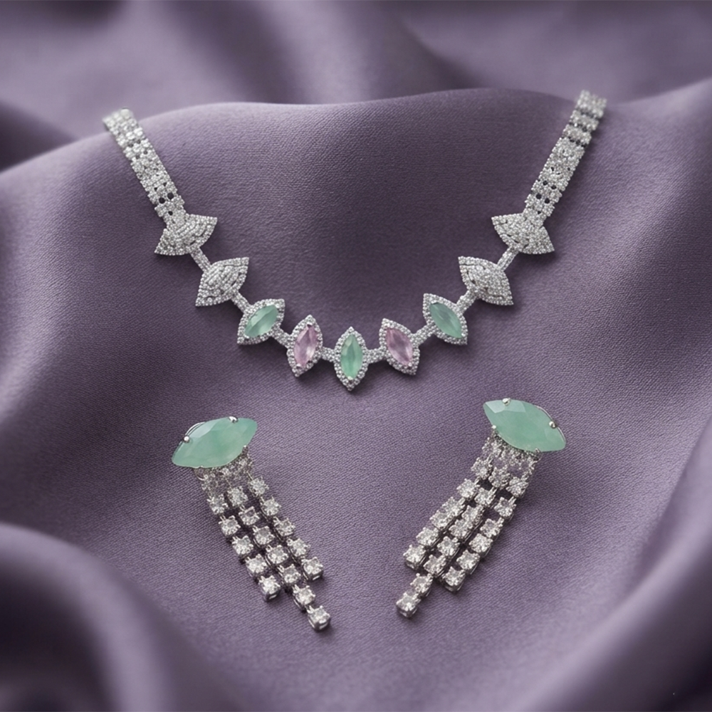 The99Jewel Elegant Silver Plated Crystal Stone Necklace Set for Women