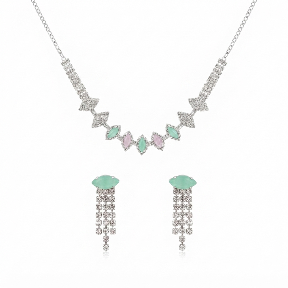The99Jewel Elegant Silver Plated Crystal Stone Necklace Set for Women