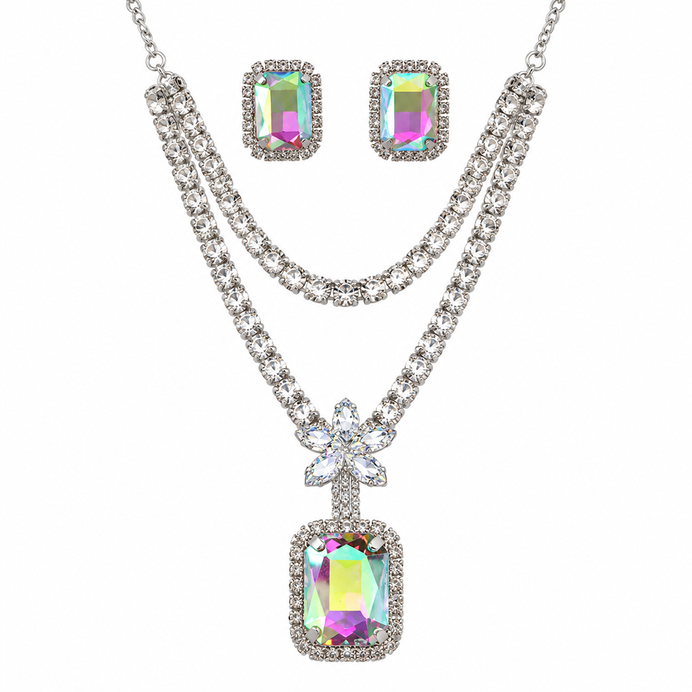 The99Jewel Glamorous Silver Plated Crystal Stone Necklace Set for Party & Festive Wear