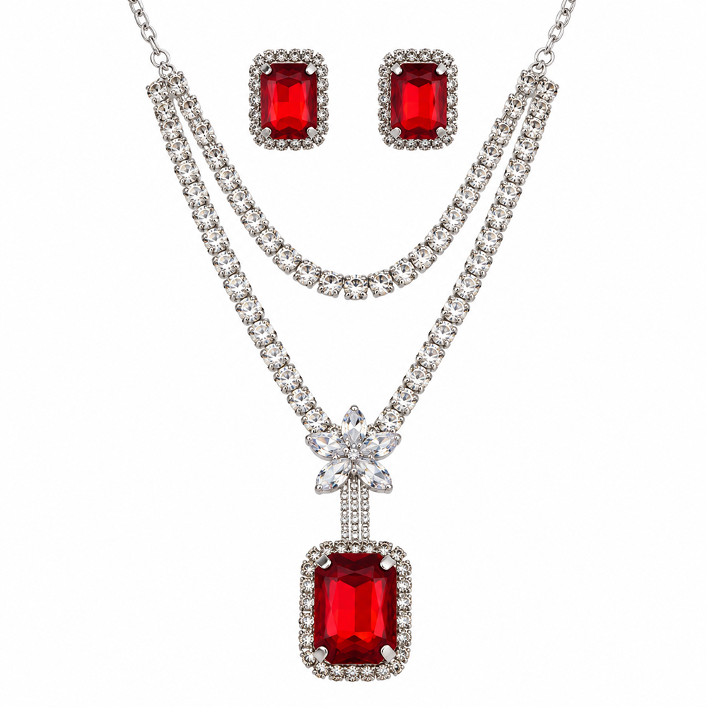 The99Jewel Glamorous Silver Plated Crystal Stone Necklace Set for Party & Festive Wear