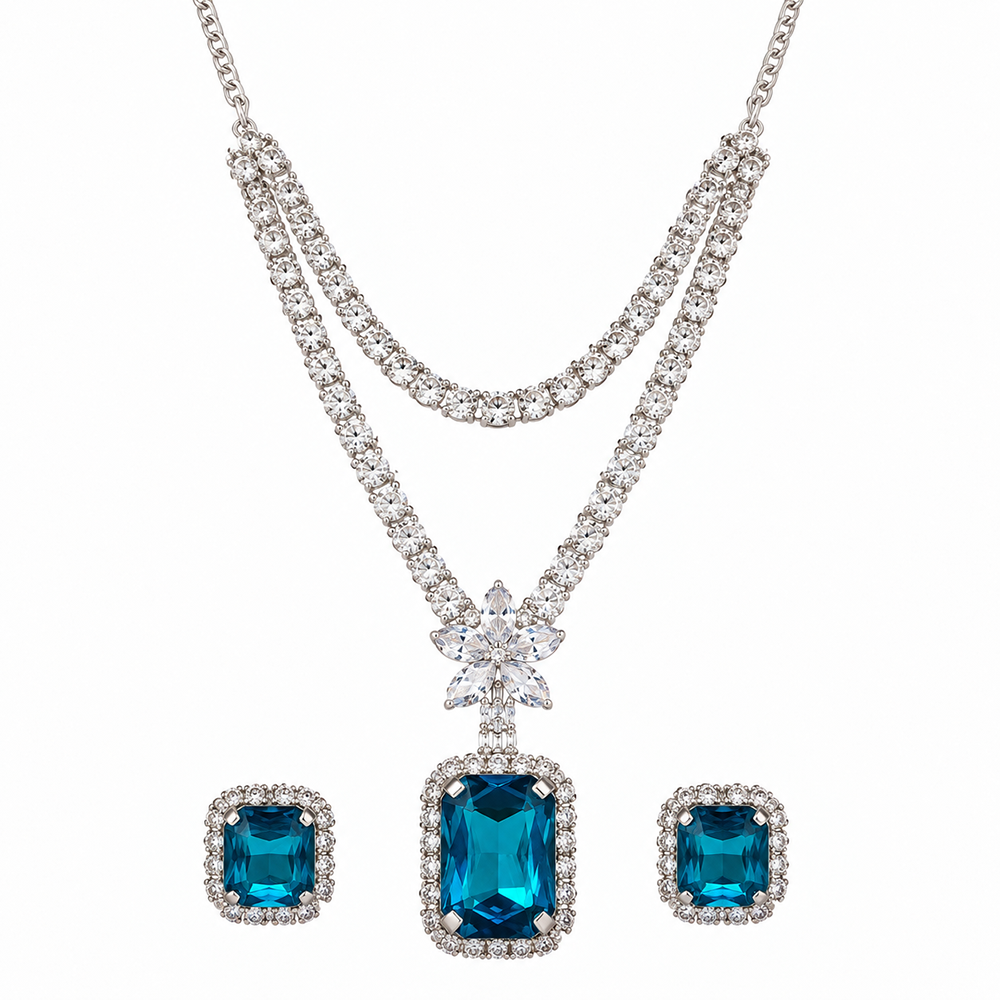 The99Jewel Glamorous Silver Plated Crystal Stone Necklace Set for Party & Festive Wear