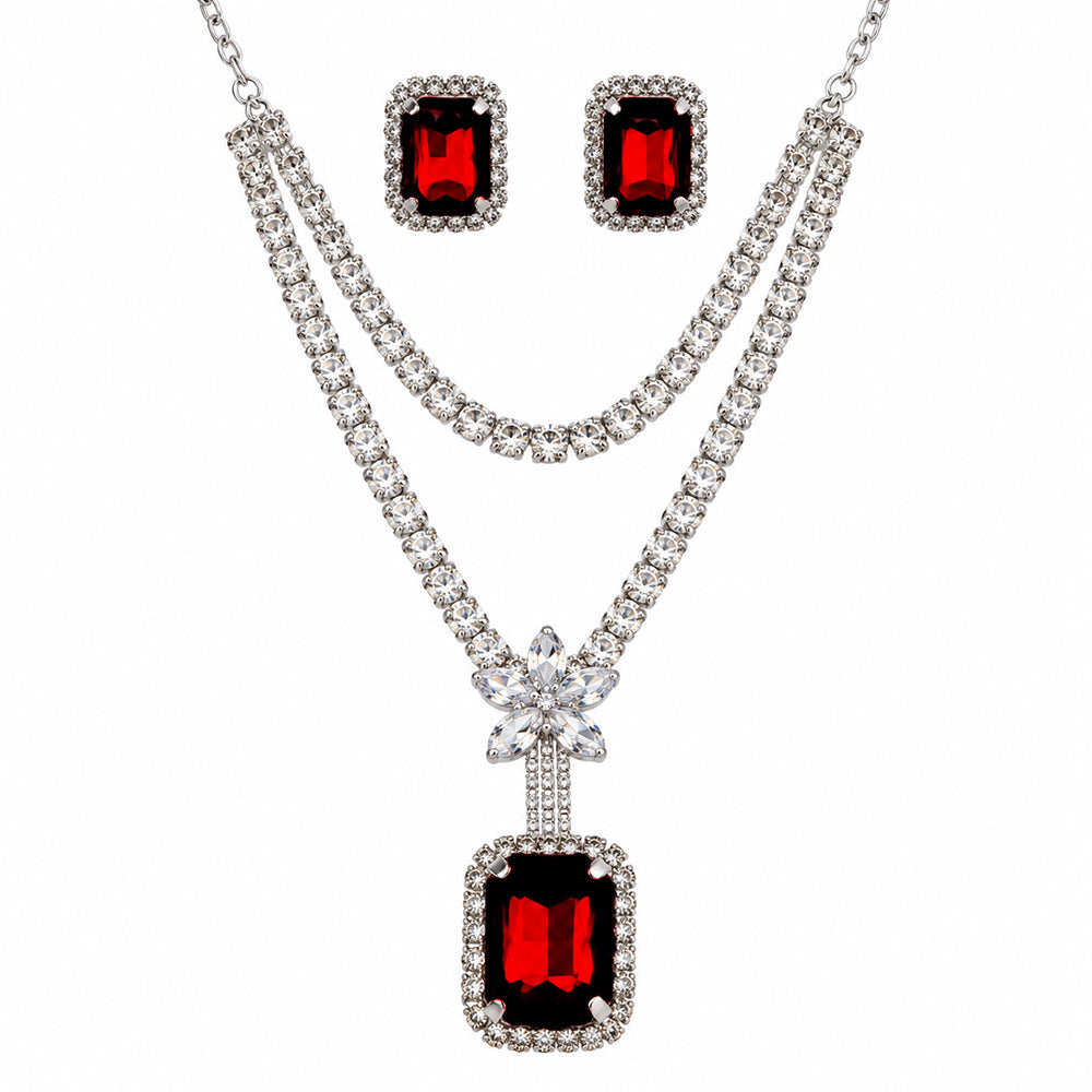 The99Jewel Glamorous Silver Plated Crystal Stone Necklace Set for Party & Festive Wear