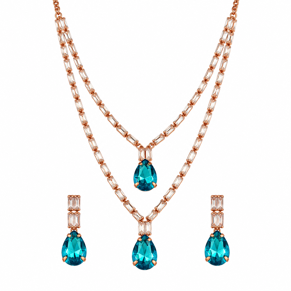 The99Jewel Glamorous Rose Gold Plated Crystal Stone Necklace Set for Party & Festive Wear