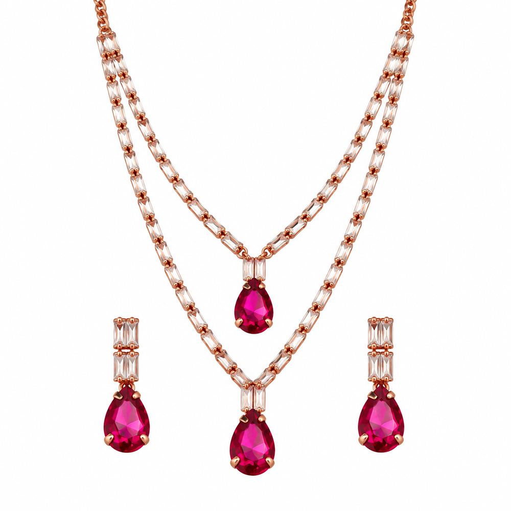 The99Jewel Glamorous Rose Gold Plated Crystal Stone Necklace Set for Party & Festive Wear