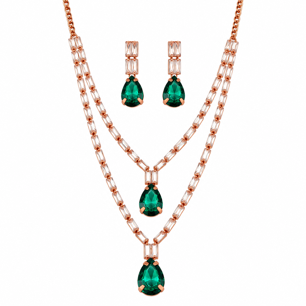 The99Jewel Glamorous Rose Gold Plated Crystal Stone Necklace Set for Party & Festive Wear