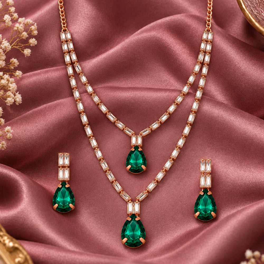 The99Jewel Glamorous Rose Gold Plated Crystal Stone Necklace Set for Party & Festive Wear