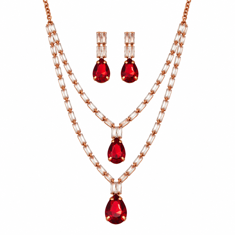 The99Jewel Glamorous Rose Gold Plated Crystal Stone Necklace Set for Party & Festive Wear