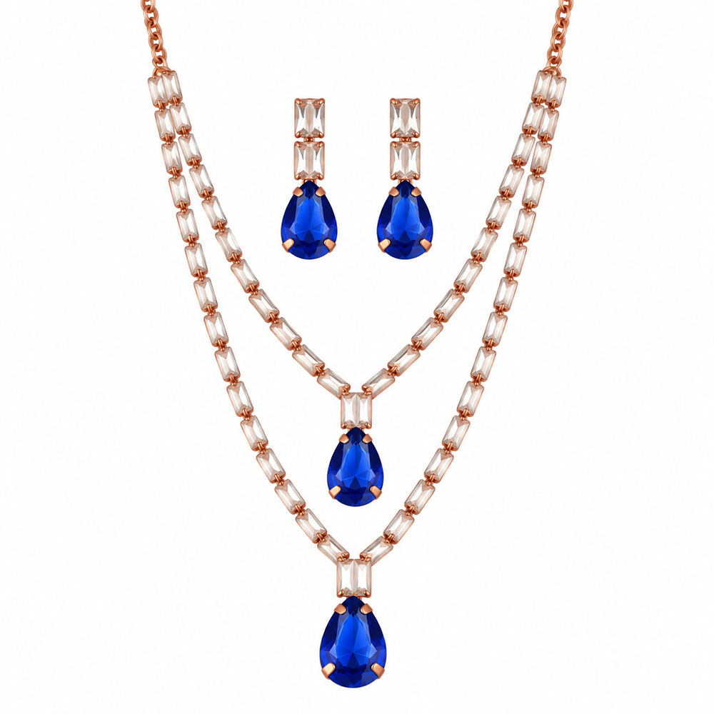 The99Jewel Glamorous Rose Gold Plated Crystal Stone Necklace Set for Party & Festive Wear